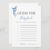 パステルブルーボウ推測ベビーフードゲームカード 招待状 (正面/裏面)