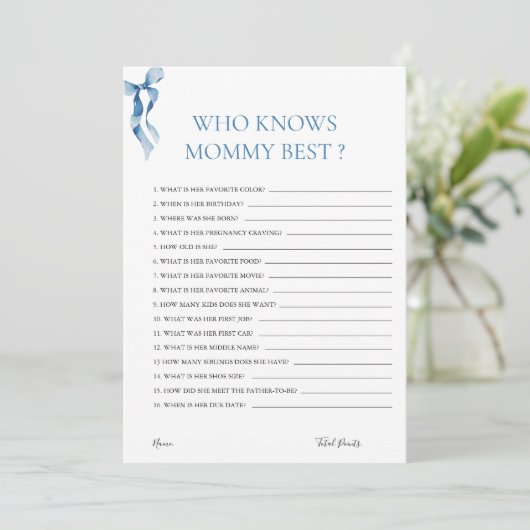 パステルブルーボウ知り合いママ赤ちゃん最高のシャワー知り 招待状 (スタンド正面)