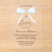 パステルブルーボウ | バプテスマ アクリル招待状 (正面)