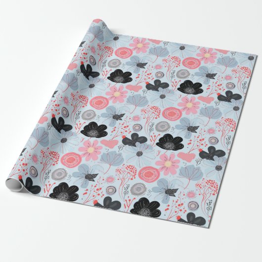 パステルブルーボタニカル調和ラッパ ラッピングペーパー (アンロールド)