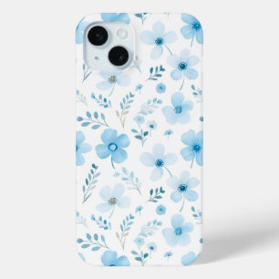 パステルブルーボホフローラルパタン花 iPhone 15 MINIケース