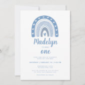 パステルブルーボホレインボーファースト誕生日 招待状 (正面)