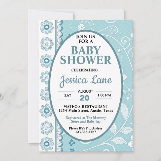 パステルブルーボーイベビーシャワー招待状 招待状 (正面)