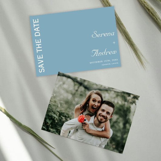 パステルブルーミニマリストプレインシックアート結婚ズ 招待状