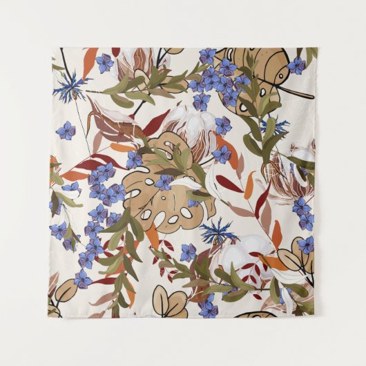 パステルブルーミングフラワーズリリー葉に緑のリリー。再 タペストリー (正面)