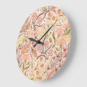パステルブルーミング花ヴィンテージ模様 ラージ壁時計 (傾斜)