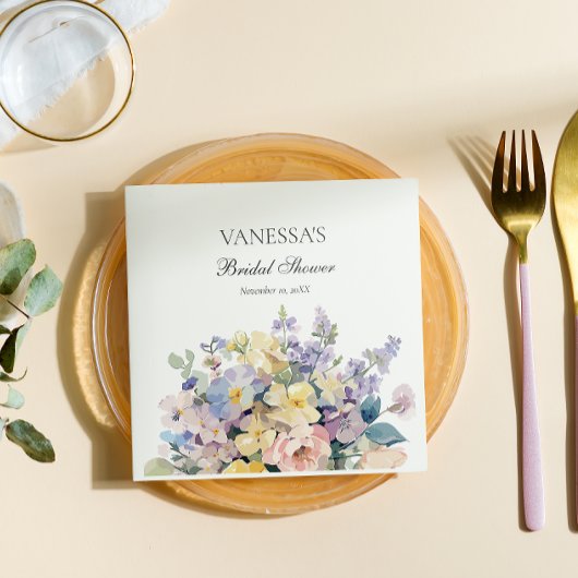 パステルブルーミング野花ブライダルモノグラム スタンダードカクテルナプキン