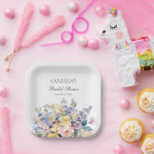 パステルブルーミング野花ブライダルモノグラム ペーパープレート (パーティー)