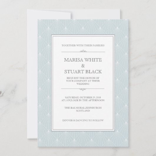 パステルブルーモダンアールデコ結婚式招待状 招待状 (正面)