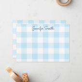 パステルブルーラージギンガムチェック ノートカード (正面/裏面インサイチュ)