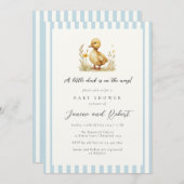 パステルブルーリトルダックが途中ベビーシャワー 招待状 (正面/裏面)