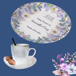 パステルブルーリトルフラワーバッドフローラベビーシャワー ペーパープレート