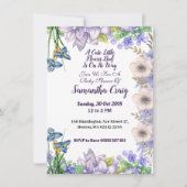 パステルブルーリトルフラワーバッドフローラベビーシャワー 招待状 (正面)