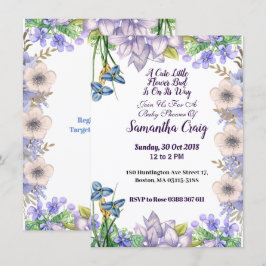 パステルブルーリトルフラワーバッドフローラベビーシャワー 招待状