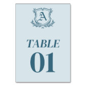 パステルブルーリーフとフローラ結婚のテーブルカード テーブルナンバー (正面)