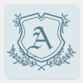 パステルブルーリーフアンドフローラモノグラム結婚ズ スクエアシール (正面)