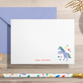 パステルブルーレインボーユニコーンキッズパーソナルノート サンキューカード