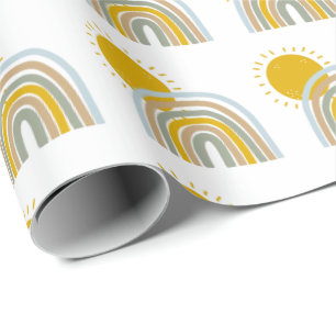 パステルブルーレインボー第1誕生日パーティーテーマ  ラッピングペーパー