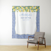 パステルブルーレモンの男の子ベビーシャワーフォトドロップクロス タペストリー (インサイチュ)