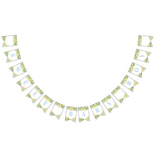 パステルブルーレモン甘い男の子ベビーシャワー バンティングフラッグ