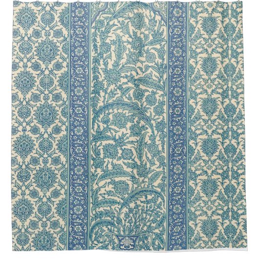 パステルブルーヴィンテージアラビアラグボタニカルパターン シャワーカーテン (正面)