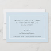 パステルブルー写真ありがとう赤ちゃんシャワーありがとう サンキューカード (裏面)