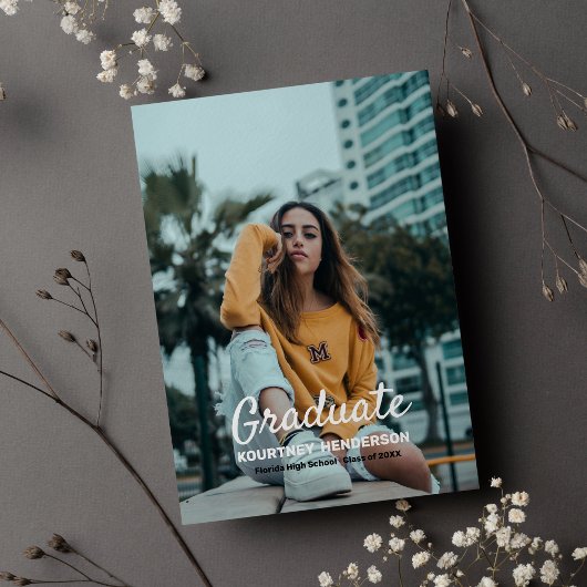 パステルブルー写真卒業パーティー 招待状