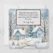 パステルブルー古ファッションドいコテージが冬に シーズンカード (裏面)