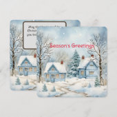 パステルブルー古ファッションドいコテージが冬に シーズンカード (正面/裏面)
