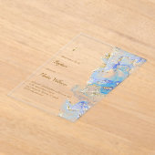 パステルブルー大理石バプテスマ アクリル招待状 (レイダウン)