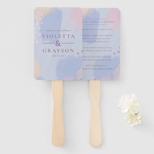 パステルブルー抽象芸術アート ハンドファン (正面&裏面)