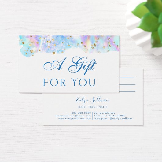 パステルブルー水カラーグリッターギフトカード (デスク)
