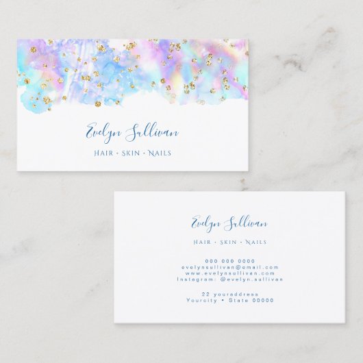 パステルブルー水カラーグリッター名刺 名刺 (正面/裏面)