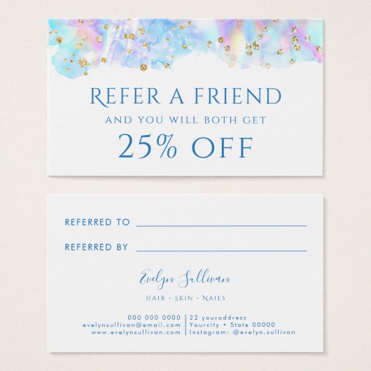 パステルブルー水カラーグリッター紹介カード (正面&裏面)