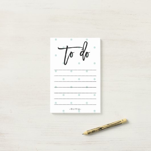 パステルブルー水玉模様モダンとタイポグラフィ ポストイット (デスク上)