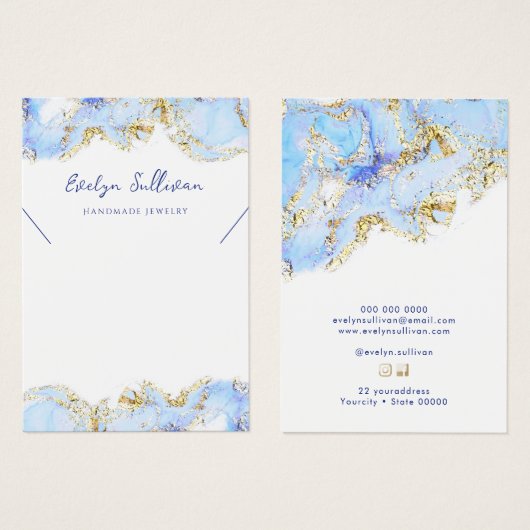 パステルブルー流体大理石ネックレス表示カード (正面&裏面)