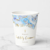 パステルブルー流体大理石ファースト・ホーリー・コミュニオン 紙コップ (裏面)