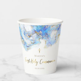 パステルブルー流体大理石ファースト・ホーリー・コミュニオン 紙コップ