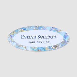 パステルブルー流体大理石名タグ 名札