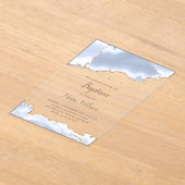 パステルブルー瑪瑙バプテスマ アクリル招待状 (レイダウン)