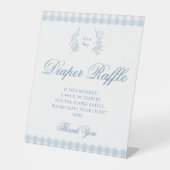 パステルブルー男の赤ちゃんシャワーおむつラッフルサイン 台座サイン (正面)