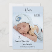 パステルブルー男の赤ちゃん写真誕生発表 案内状 (正面)