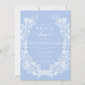 パステルブルー白フローラクラシックブライダルシャワー 招待状 (正面)