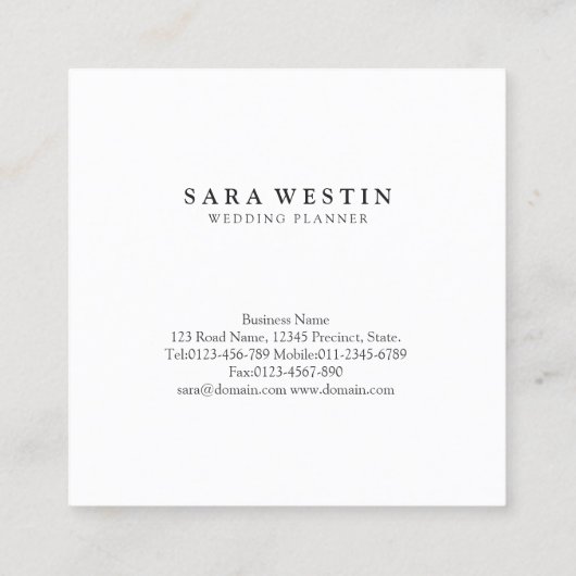 パステルブルー葉フローラモノグラムウェディングプランナー スクエア名刺 (裏面)