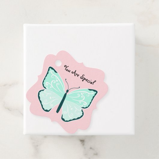 パステルブルー蝶オンライトピかわいらしンク フェイバータグ (インサイチュ)