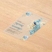 パステルブルー金ゴールドフローラインディアンピーコック結婚ズ アクリル招待状 (レイダウン)