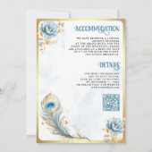 パステルブルー金ゴールドフローラインディアンピーコック結婚ズ 招待状 (裏面)