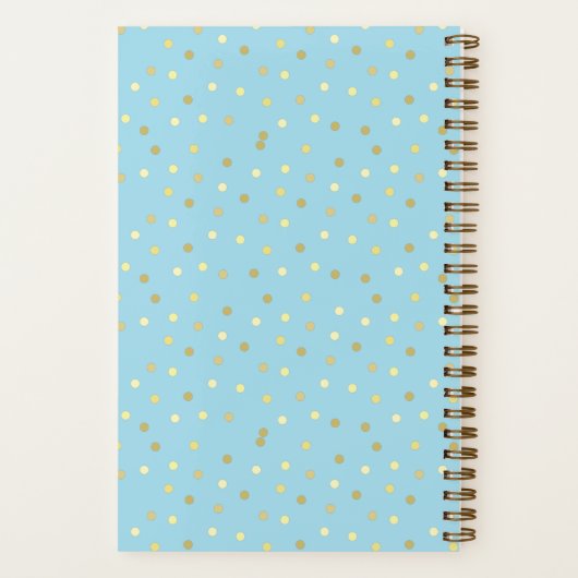 パステルブルー金ゴールド紙吹雪ドットパーソナライズされた行頭文字 ノートブック (裏面)