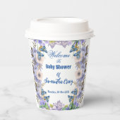 パステルブルー開花パープル薄紫フローラベビーシャワー 紙コップ (正面)