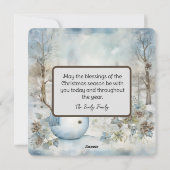 パステルブルー雪だるま&オールドチャーチウィンターシーン シーズンカード (裏面)